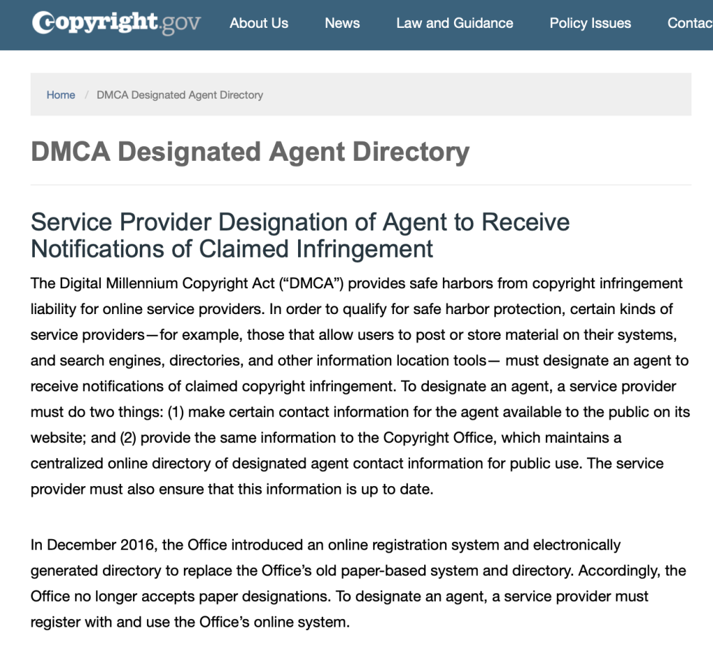 DMCA designated agent