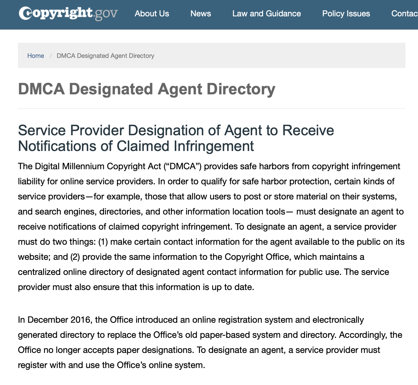 dmca registered agent directory